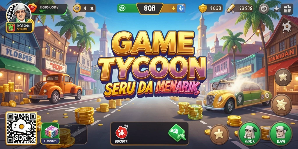 Tampilan gameplay mengelola bisnis dalam 8QR yang menarik.