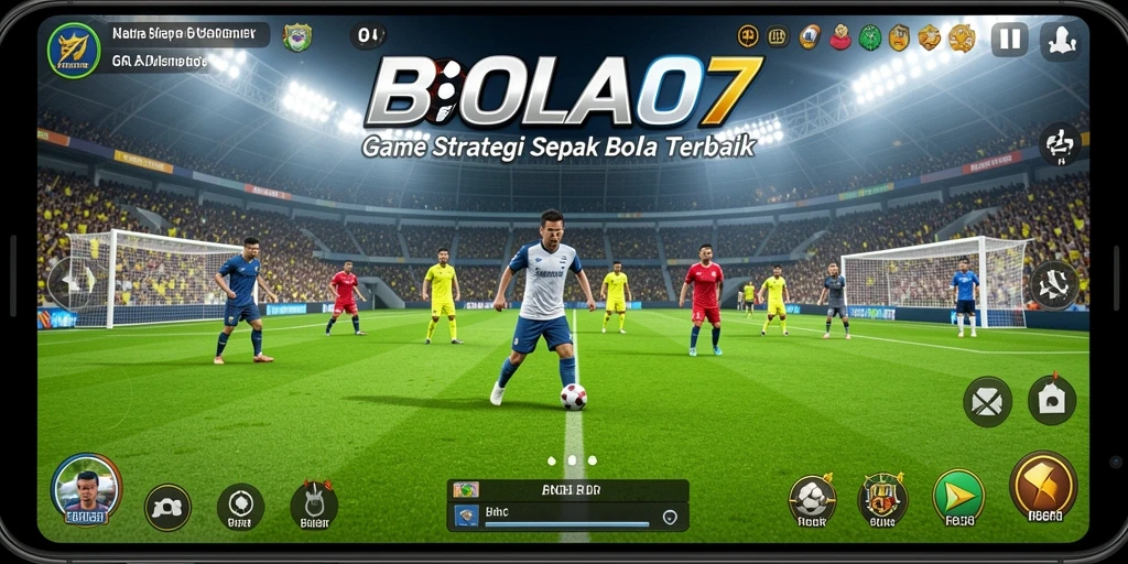 Screenshot utama BOLA07 menampilkan aksi pertarungan strategi sepak bola yang menegangkan.