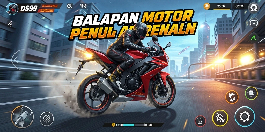 Gameplay menegangkan dengan motor balap yang cepat dan lintasan menantang.