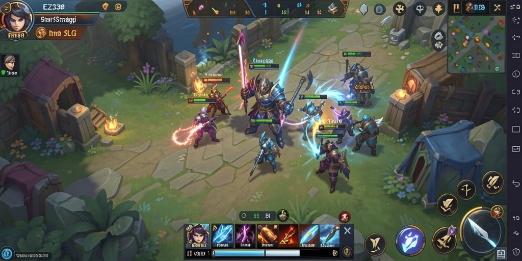 Screenshot utama gameplay SLG dari EZ338 yang menunjukkan aksi strategis.