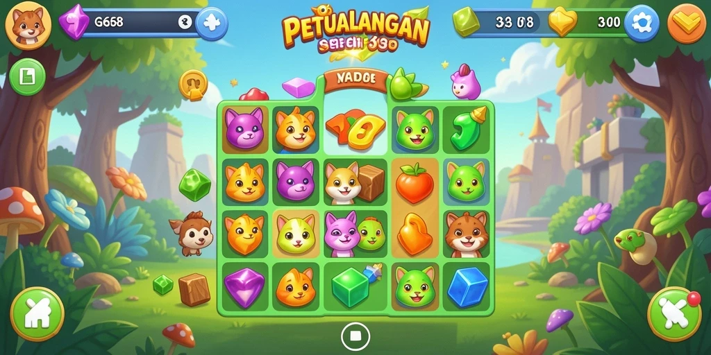 Gameplay seru G668 dengan level match-3 yang menantang.