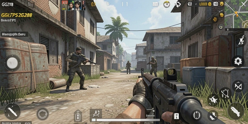 Screenshot utama GG288 menampilkan aksi pertempuran TPS yang mendebarkan.