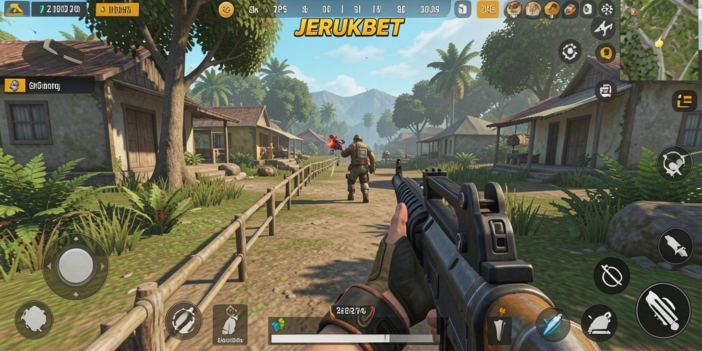 Tampilan gameplay mengasyikkan dari JERUKBET di arena TPS.