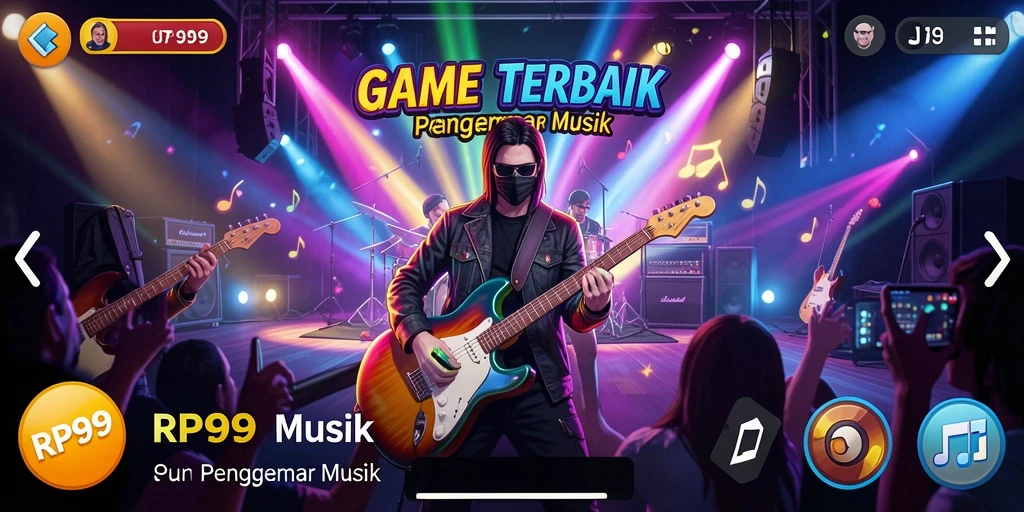 Screenshot utama RP99 menampilkan pemain yang asyik menikmati musik dengan gameplay yang dinamis.