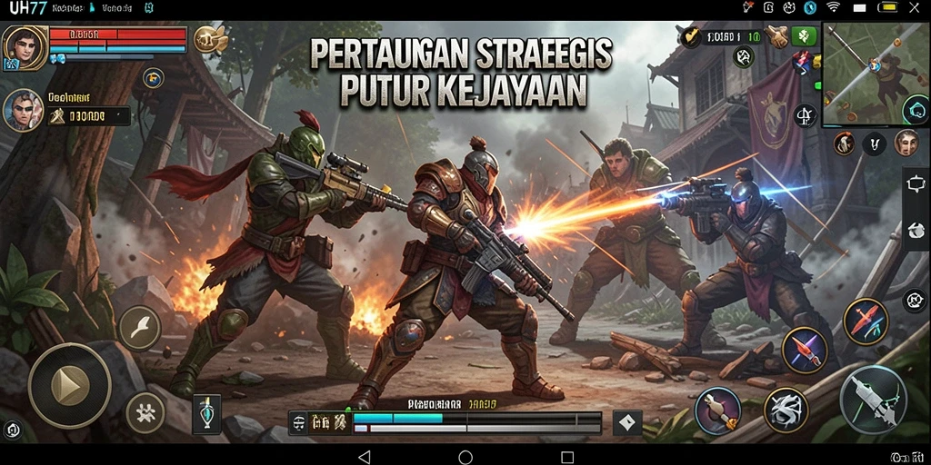 Screenshot UH77 menunjukkan aksi pertempuran strategis yang mendebarkan.