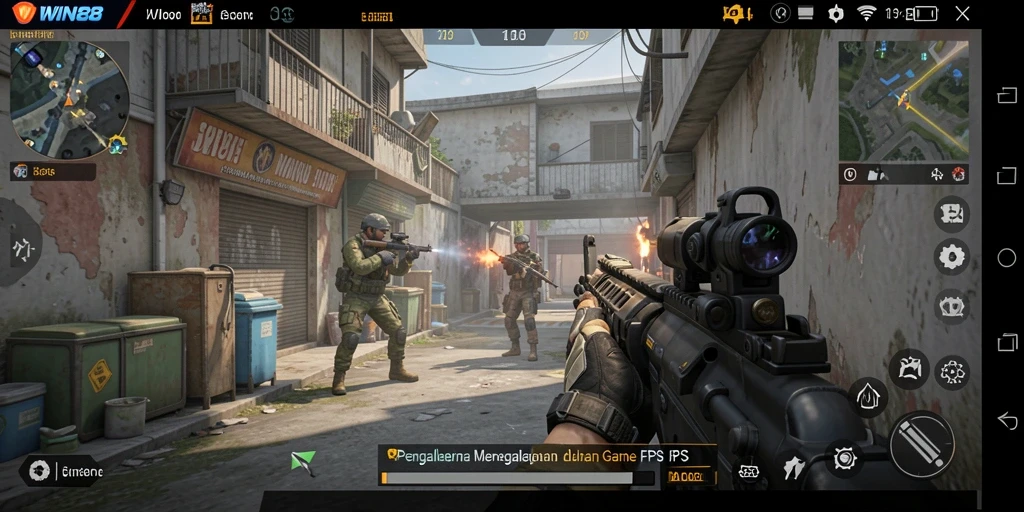 Tampilan aksi mendebarkan dalam game FPS WIN88.